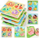 GRINNNIE Wooden Toddler Puzzles, 1 2 3 Years Old Learning Montessori Peg Puzzle Toy Set for Toddlers, 4 Pcs Educational Portable Size Travel Knob Puzzle Toys, Gift for 1-3 Boy Girl Birthday Christmas