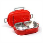 Signoraware Duo Star Stainless Steel Lunch Box For Kids Adults, PUF Insulation Keeps Food Warm, Food Grade Bpa Free, 2 Compartments With Locking Lid and Steam Valve, Spill Leak Proof (700ml Red)