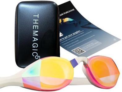 THEMAGIC5 VECTOR Swim Goggles for Men and Women - The World's 1st Custom Fit Swimming Goggles for Adults - QR Code Ships by Mail - Anti-Fog Competitive Racing Pool (VECTOR PINK MAGIC MIRROR GOLD)