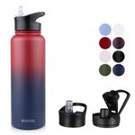 MURBONE Insulated Water Bottle, 1.2L Stainless Steel Drink Flask with Straw, BPA Free, 2 Lids (Straw Lid and Spout Lid), Leakproof Double Walled Vacuum Water Bottle, Ruby Purple Gradient