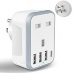 UK to US Plug Travel Adapter, USA Travel Adapter with 4 USB Ports (1 USB C Fast Charger) American to UK Plug Adapter for US Canada Mexico Thailand and More