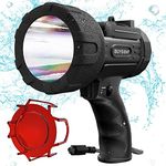 BUYSIGHT Rechargeable Spotlight Flashlight, Hand held Spotlight 2000 lumens Waterproof Flashlight Hunting Lamp with red Filter 10800mAh Power Output