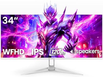 CRUA 34″ White Ultrawide Gaming Monitor, 21:9 WFHD 2560×1080 IPS Panel, 120 Hz Refresh Rate, AMD FreeSync, 120% sRGB, Built-in Speakers, HDMI 1.4 & DP 1.4, Wall Mountable