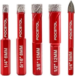Dry Diamond Drill Bit Set - FOCSTOL 5pcs 6/8/10/12mm Diamond Hole Saw with Hex Shank+6mm Carbide Drill with Triangle Shank for Porcelain Tile Ceramic Granite Marble