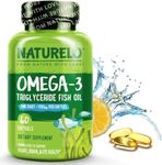 NATURELO Premium Fish Oil - 1100mg Triglyceride Omega-3 Per Capsule - One A Day - Best for Heart, Eye, Brain & Joint Health - No Burps - Natural Lemon Flavour - 60 Softgels | 2 Month Supply