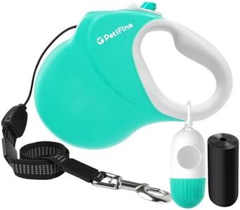 PetiFine Retractable Dog Leash with Dispenser and Poop Bags,30 FT Heavy Duty Dog Walking Leash for Medium/Large Dogs up to 110 lbs, 360° Tangle-Free Long Retract Dog Lead, One-Hand Brake, Teal
