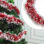 Kapoor Crafts® Set of 3 Snowy Red Garland for Christmas Tree Decoration Ornaments Tinsel Garlands for Xmas Home - Christmas Decorations Items Home Office Railing Decor - (6 Ft Length)