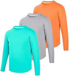BIG ELEPHANT 3 Pack Boys Athletic T-Shirt Youth Long Sleeve Activewear Dry-Fit Moisture Wicking Crew Neck Tee Shirts Tagless