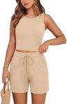 PRETTYGARDEN Two Piece Set for Women 2025 Summer Airport Outfits Lounge Matching Sets Casual Sleeveless Biker Short Set(Apricot,XX-Large)