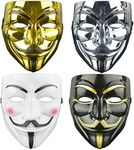 DWTECH V for Vendetta Mask Set, 4 Pack PVC Material, Halloween, Party, Cosplay, Unisex-Adults