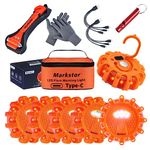 Markstor 6 Pack Emergency Car Kit LED Road Flares,USB Recharge (lithium Battery) Amber LED Flares Warning Light With Magnetic,Roadside Safety Disc Flares Kit With Breaker,Whistle