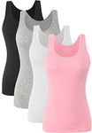 Ymmchy Women Stretch Tank Tops Basic Vest Tops Lightweight Undershirts 4-Pack Black/Gray/White/Pink L