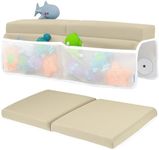 Comfortable Baby Bath Kneeler and Elbow Rest Pad Set – Thick Memory Foam Bath Kneeling Pad with Elbow Support – Baby Bathtub Cushion with Toy Organizer for Bathing Infant or Toddler - Beige