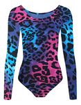 WickedFun CRAZY CHICK® GIRLS KIDS NEW LEOPARD ARMY PRINT LONG SLEEVE STRETCH MICROFIBER DANCE GYMNASTIC LEOTARD BODYSUIT TOP (Multi Leopard, 9-10 Years)