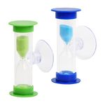 Nivofu 2 Pieces Hourglass with Suction Cup,3 Minutes Countdown Hourglass Timer for Kids,Creative Plastic Sand Timer,for Games,Cooking,Tooth Brushing Time Countdown Calculation (Blue Green)