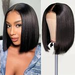 Huarisi 4x4 Short Bob Wigs Human Hair Lace Closure Wigs Brazilian Virgin Human Hair Straight Bob Lace Front Wigs for Women Pre Plucked with Baby Hair (12 inch, Natural Color)