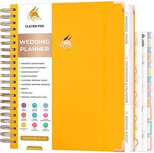 Clever Fox Wedding Planner – Wedding Book & Organizer for the Bride – Wedding Planning Binder with Pockets, Tips & Checklists – Wedding Notebook – Engagements Gift – 10″ x 11″, Gift Box, 190+ Stickers Amber Yellow