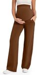 G4Free Pregnancy Pants for Women Maternity Clothes High Waist Yoga Pants with Pockets Stretchy Dress Work Trousers (Dark Coffee,S,28")