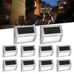 CHMEFLY Outdoor Solar Fence Lights, Solar Step Lights, 4 Led Stair Lights IP44 Waterproof Stainless Steel Lighting for Deck Garden Yard White Light (10 Pack)