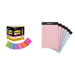 Post-it Super Sticky Notes, Assorted Bright Colors + Amazon Basics Narrow Ruled Writing Note Pads Bundle