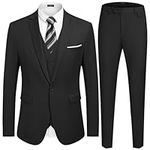 COOFANDY Men's 3 Piece Slim Fit Suit Set One Button Jacket Blazer Vest Pants Set Wedding Formal Prom Tuxedo Suits, Dark Grey, XX-Large