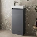 Artis 400mm Bathroom Vanity Unit With Wash Basin Ceramic Sink, Single Door, Cloakroom Storage Furniture Under Basin Cabinet, Floorstanding Cabinets, Grey Gloss