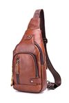 Men's Sling Bag Genuine Leather Chest Bag Shoulder Backpack Cross Body Purse Water Resistant for Men Women