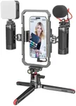 SmallRig Universal Phone Video Rig Kit for iPhone, Smartphone and Cameras, Phone Stabilizer Rig w/ Tripod Microphone LED Light Side Handle Power Bank Holderm, for Vlogging & Live Streaming - 3384B