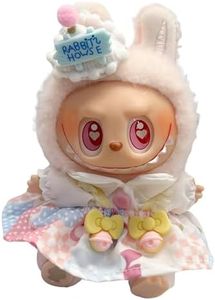 17cm Doll for Labubu Clothes with 2 Qutfits, BirthdayHairpin & Skirt -Cute Dress Up Costume Set Compatiblewith Labubu Plush Dolls for Play, Display & Collectibles(Doll Not Included)(Style-P)