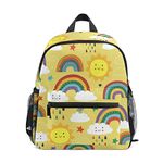 ALAZA Boys Girls Children's Backpack with Chest Strap, Kids Little Backpacks Toddler Rucksack Yellow Cute Rainbow Cloud Bird and Sun Small Schoolbag Bookbag