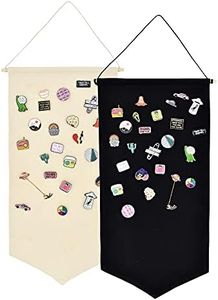 Wall Hanging Brooch Jewelry Storage Case Canvas Display Stand Enamel Pin Display Banner Holder Earrings Necklace Glitter Pin Collection Organizer (Black+White)