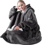 Touchat Wearable Blanket Hoodie, Oversized Sherpa Fleece Sweatshirt Blanket with Giant Hood Pocket and Sleeves for Adult, Warm & Cozy Grey Blanket Gifts for Women