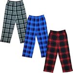 Mad Dog Concepts 3-Pack Boys Pajama Pants - Soft Micro Fleece PJ Bottoms for Kids, Printed Plaid Design - Boy's Sleepwear - Size 14-16, Gray/Blue/Red