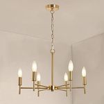 Woke Antique Arts Chandelier 6-Lights Modern Pendant Lighting Brass Ceiling Light Fixture, Indoor Candle Chandelier for Living-Room-(AC) 25694