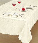 Prime Linens Home Decorative Classic Damask Printed Jacquard Tablecloth Rectangle Round Runner Napkin Table Cover Cloth Protector for Kitchen Picnic (Cream, Rectangle 52" x 70")