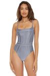 BECCA Women's Standard Color Sheen One Piece Swimsuit, Sexy Satin, Bathing Suits, Silver, Small