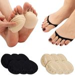 Flammi 6 Pairs Women's Toe Cover with Padding Toe Topper Liner Socks Non-Skid Bottom, Ice Silk-3beige3black (Peep Toe), Medium