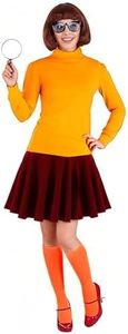 Halloween Adult Costumes for Women Cosplay Classic Movie Characters Costume with Bob Wig, Long Sleeve Turtleneck Tops, Skater Skirt (Orange, Large)