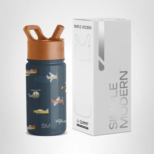 Simple Modern Kids Water Bottle with Straw Lid | Insulated Stainless Steel Reusable Tumbler for Toddlers, Boys | Summit Collection | 14oz, Wheels Up