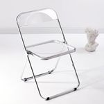 KAIHAOWIN Luxury Modern Acrylic Folding Chairs Transparent Clear Folding Chair-Acrylic Ghost Stackable Crystal Seat-PC Plastic Living Room Seat-Chrome Frame Accent Side Chair for Outside Inside-Clear