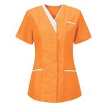 loobun Womens Hospital Uniform Ladies Healthcare Zip Fastening Collared Nurse Tunic Top Medical Uniform Healthcare Maid Hairdressing Massage Therapist Spa Health Work Nail Salon Uniform Orange 3XL