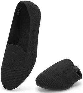 poemlady Women's Round Toe Knit Ballet Flats Casual Rubber Sole, A/Black 9.5