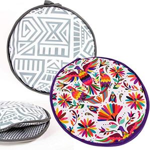 SIMPLUXX Microwaveable X-Large Tortilla Warmer Pouch 2 Pack - 2 Fun Designs to make taco night special. 12 Inch in Diameter Microwave Corn or Flour Tortillas, Pizza, Naan Bread