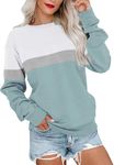 RANPHEE Womens Long Sleeve Tops Color Block Fall Fashion 2024 Basic Crew Neck Cute Lightweight Hooded Shirts Loose Fit Pullover Sweatshirt L Mint Green