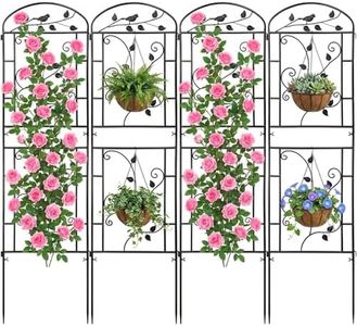 CL FUN Garden Trellis for Climbing Plants, 4 Pack 71x20 in Metal Lattice Panel with Black Coating, Tall Climbing Support for Rose Vines Clematis Flowers Vegetables Fruits - Plant Trellis Outdoor