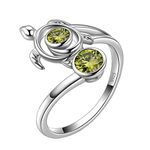 Aurora Tears Turtle Adjustable Rings 925 Sterling Sliver Animals Open Ring Peridot August Birthstone Jewellery Gifts with Cubic Zirconia for Women DR0084A