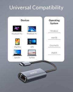 Anker USB-C to 2.5 Gbps Ethernet Adapter – Aluminum, Portable for MacBook & iPad Pro