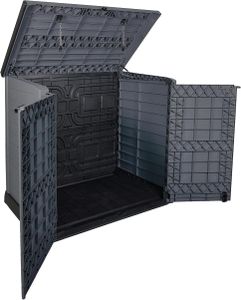 Duramax Cedargrain 1200L Plastic Garden Storage Shed – Grey, Flat Lid, Fits 2x 240L Bins, 145x85x125cm