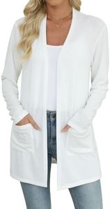 Yincro Womens Lightweight Cardigan Long Sleeve Open Front Casual Sweater Cardigans with Pockets (White, L)