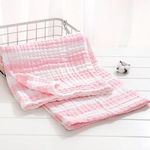 BABY STATION Muslin Baby Bath Towel Large Gauze Super Soft Baby Bath Towel Washcloths, 6 Layers 100% Cotton Infant Towel Newborn Towel Blanket Suitable for Baby's Delicate Skin (Pink Striped)